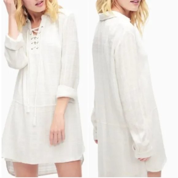 Splendid Dresses & Skirts - Splendid Lace Up Sandbar Stripe Tunic Dress NWT Women’s Small Ivory Linen Blend